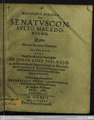 Disquisitio de senatusconsulto Macedoniano