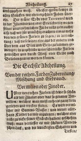 Die Sechste Abtheilung. Von der rothen Farben Zubereitung, Mischung und Gebrauch.
