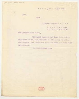 Brief an Bernhard Sekles : 05.08.1925