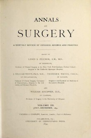 Annals of surgery : a monthly review of surgical science and practice, 20. 1894