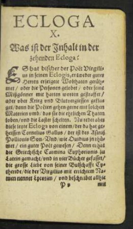 Was ist der Inhalt in der zehenden Ecloga?