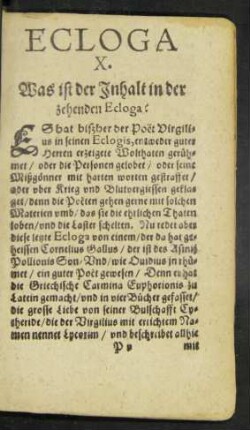 Was ist der Inhalt in der zehenden Ecloga?