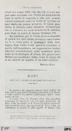 Doni fatti al R. Museo di Antichità di Cagliari