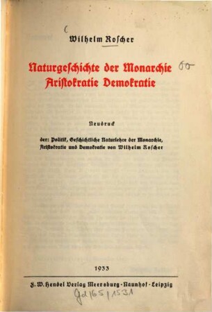 Naturgeschichte der Monarchie, Aristokratie, Demokratie