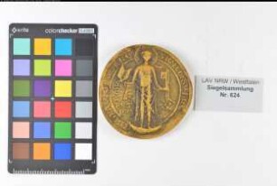 Siegler: Attendorn, Stadt Überlieferungsart: Nachbildung. Stoff: Kunststoff Farbe: gelb Form: rund. Durchmesser: Art: Typ: Umschrift: