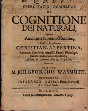 Exercitatio acad. de cognitione Dei naturali