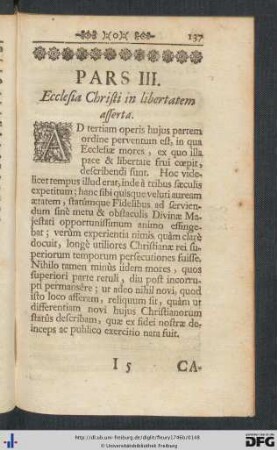 Pars III. Ecclesia Christi in libertatem asserta.
