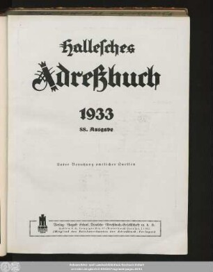 88.1933: Hallesches Adreßbuch : für die Jahre ... unter Benutzung amtl. Quellen
