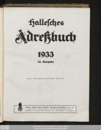 88.1933: Hallesches Adreßbuch : für die Jahre ... unter Benutzung amtl. Quellen
