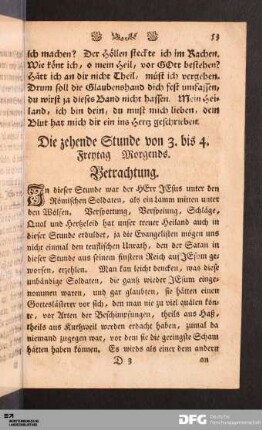 Die zehende Stunde von 3. bis 4. Freytag Morgends.