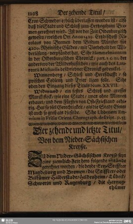 Der zehende und letzte Titul, Von dem Nieder-Sächsischen Kreyße