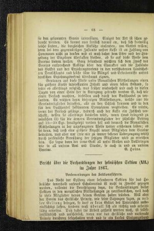 Bericht über die Verhandlungen der hebräischen Sektion (XII.) im Jahre 1867