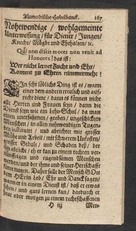 Nothwendige/ wohlgemeinte Unterweisung/ für Diener/ Jungen/ Knecht/ Mägde und Ehehalten/ etc.