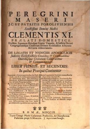 De Legatis et Nunciis Apostolicis Iudiciis Ecclesiasticis Civilibus et Criminalibus Oneribusque Civitatum Cameralibus et Communitativis, 1