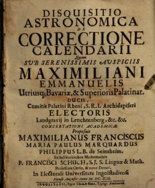 Disquisitio Astronomica De Correctione Calendarii