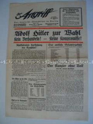 NS-Tageszeitung "Der Angriff" mit den Ergebnissen der Reichstagswahl vom 6. November 1932