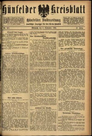 Ausgabe vom Mittwoch, den 06. September 1922.