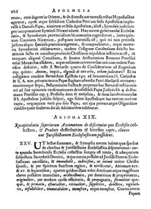 Axioma XIX. Recapitulatio superiorum Axiomatum de discrimine quo Ecclesia collectim, [...]