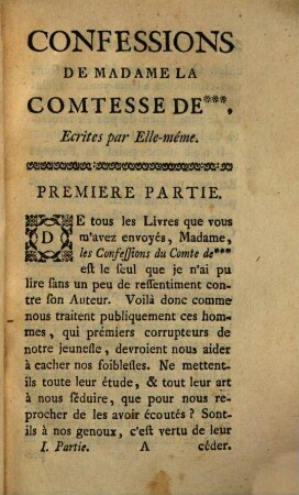 Confessions De Madame La Comtesse De ***, 1