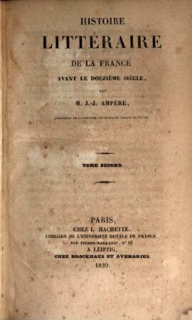 Histoire littéraire de la France avant le douzième siècle, 2