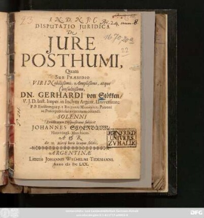 Disputatio Iuridica De Iure Posthumi