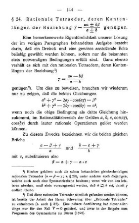 § 24. Rationale Tetraeder, deren Kantenlängen der .....Beziehung y = .... genügen