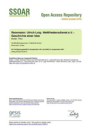 Rezension: Ulrich Luig: Weltfriedensdienst e.V. - Geschichte einer Idee