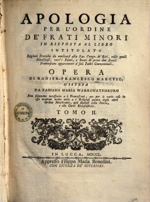 Apologia per l'ordine de'frati minori in risposta al libro intitolato Ragioni Storiche da umiliarsi alla Sac. Congr. de Riti ..., 2.