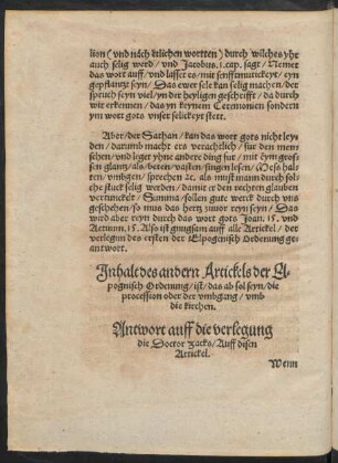 Inhalt des andern Artickels der Elpognisch Ordenung/ ist/ das ab sol seyn/ die procession oder der umbgang/ umb die kirchen. Antwort auff die verlegung