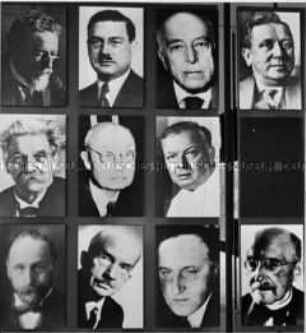 Ausstellungstafel mit den deutschen Nobelpreisträgern im Deutschen Pavillon auf der Weltausstellung 1958 in Brüssel