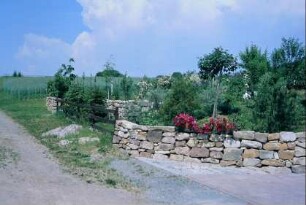 neue Trockenmauer an einem Garten