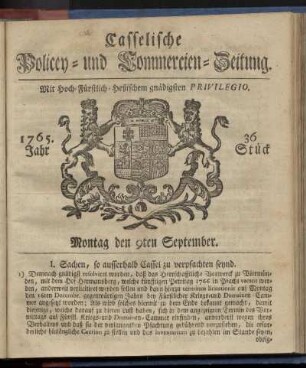 36. Stueck, Montag den 9ten September 1765