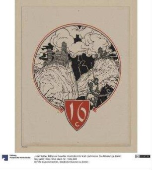 Ritter vor Gewitter. Illustration für Karl Lachmann. Die Nibelunge. Berlin: Stargardt 1898-1904