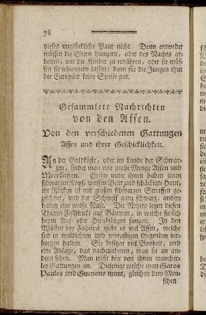 Gesammlete Nachrichten von den Affen