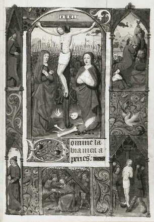 Kreuzigung und Passionsszenen : Kreuzigung und Passionsszenen. (Illumination eines Stundenbuches) (1401/1500). Gotha: Forschungsbibliothek Memb. II 176 fol. 157 r