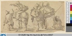 Bauern mit zwei Maultieren auf dem Weg zum Markt
