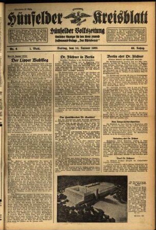 Erste Ausgabe vom Freitag, den 14. Januar 1938.