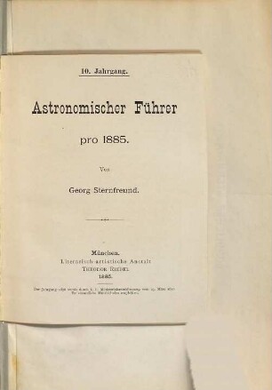 Astronomischer Führer : pro .... 1885 = Jg. 10
