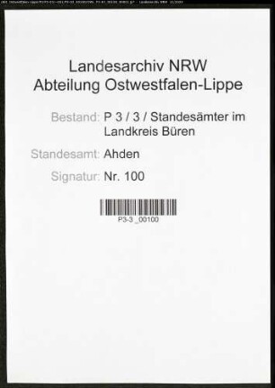 Sterberegister Standesamt Ahden