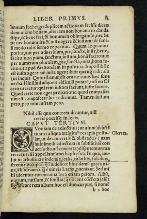 Nihil esse quae concreta dicuntur, nisi certis paucisque in locis. Caput Tertium.