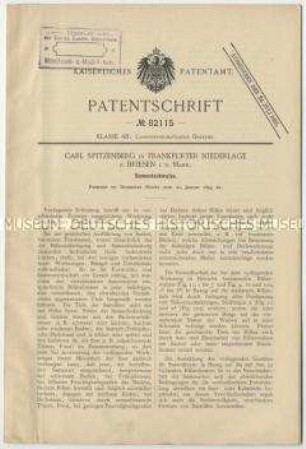 Patentschrift einer Samendeckwalze, Patent-Nr. 82115