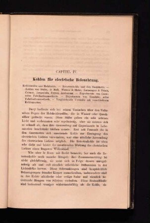 Capitel IV. Kohlen für electrische Beleuchtung.