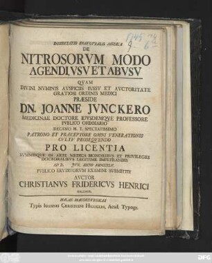Dissertatio Inavgvralis Medica De Nitrosorvm Modo Agendi, Vsv Et Abvsv