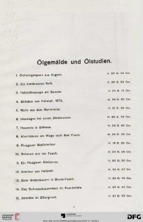Ölgemälde und Ölstudien (Nr. 1-109)