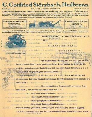 Briefbogen der Landmaschinen-Großhandlung C. Gottfried Störzbach