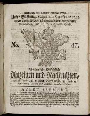 No. 47. Montags, den 20ten November 1769.
