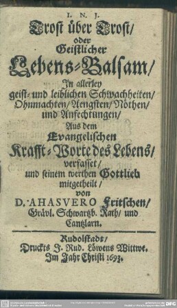 Trost über Trost oder geistlicher Lebens-Balsam