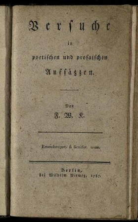 Versuche in poetischen und prosaischen Aufsäzzen