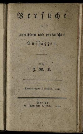 Versuche in poetischen und prosaischen Aufsäzzen