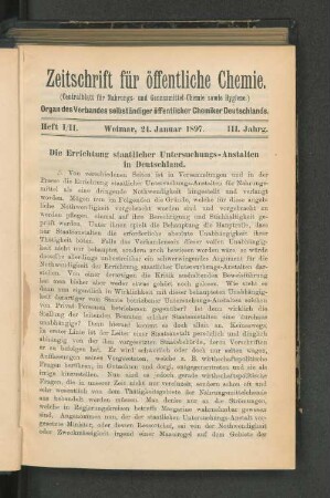 Die Errichtung staatlicher Untersuchungs-Anstalten in Deutschland.